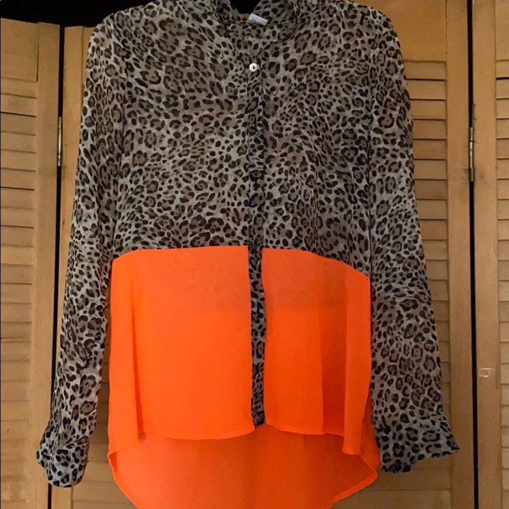 Button up blouse neon orange